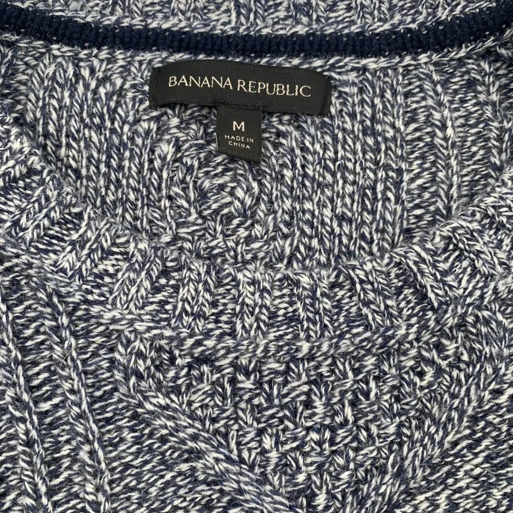 Banana Republic Sweater Mens M Blue Excellent Merino Wool Blend Cable Knit